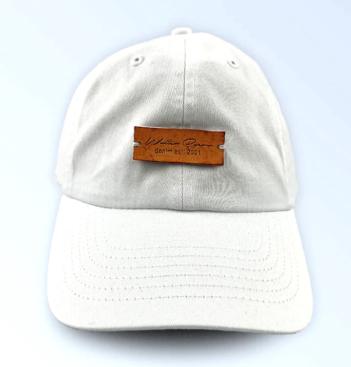 White Dad Hat w/Leather Patch